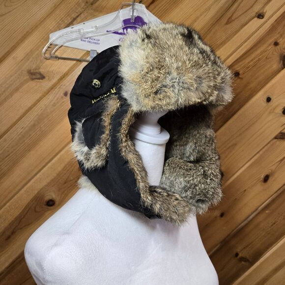 Mad Bomber Hat Rabbit‎ Hair Nylon Black Ski Doo Rev XP Warm Ski Winter Trapper - Picture 1 of 7